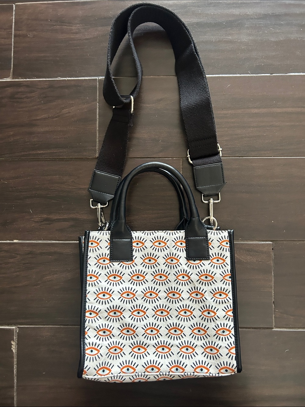 Bouffants & Broken Hearts Black/White Eye Mini Tote Crossbody NWOT